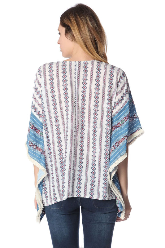 Blue oversized poncho top in tribe print - Ponchos