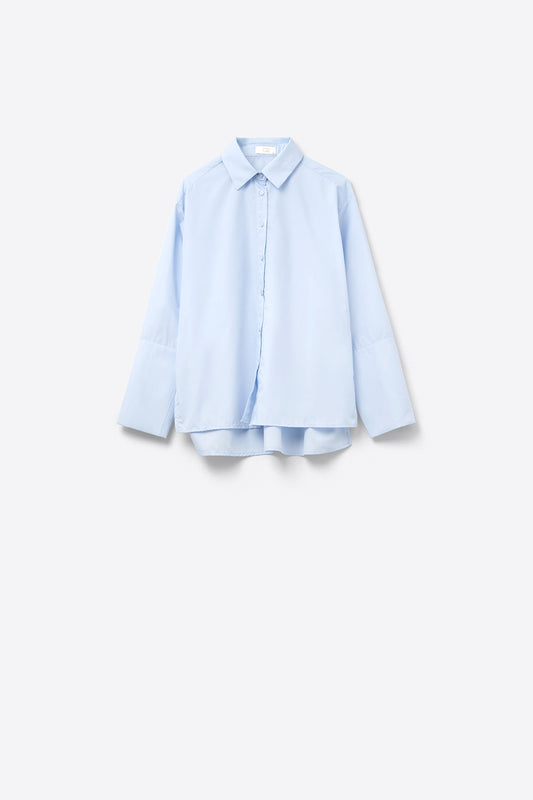 Blue poplin shirt with extra-wide cuffs - Shirts