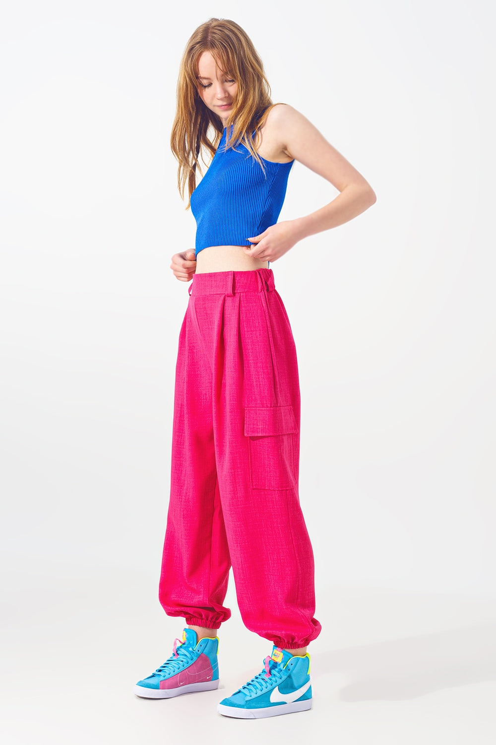 Blue Sleeveless Cropped Thin Sweater Q2 Sweaters BoutiqueLua