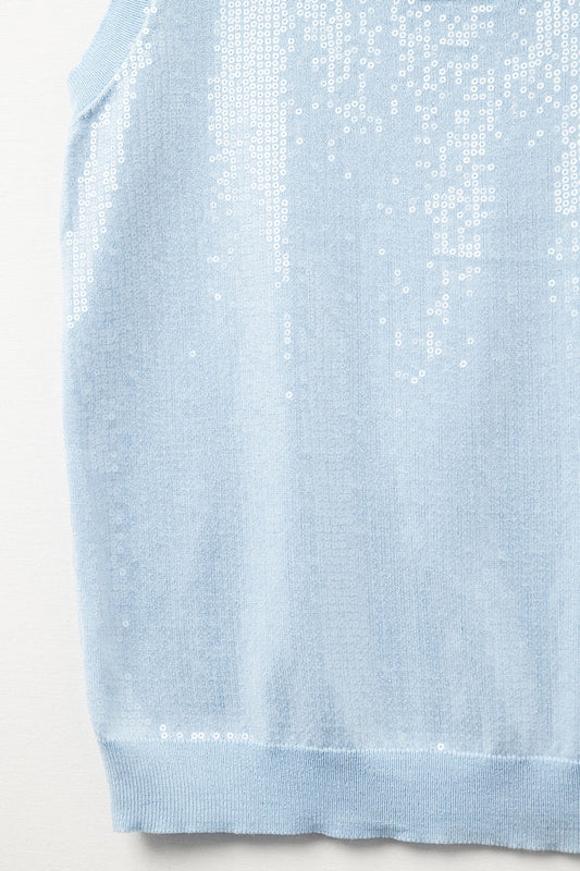 Blue sleeveless knitted sweater with sequins - Sweaters