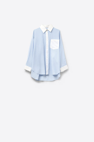 Blue Striped Shirt with pocket and white collar