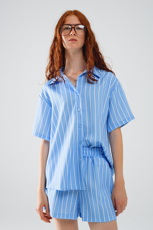 Blue Striped Short-Sleeved Shirt - Shirts