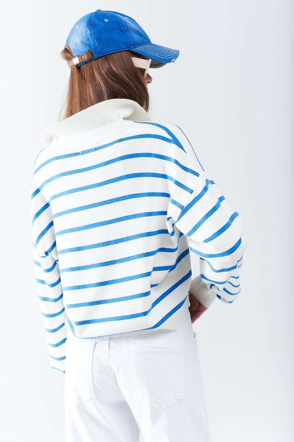 blue striped soft knit polo