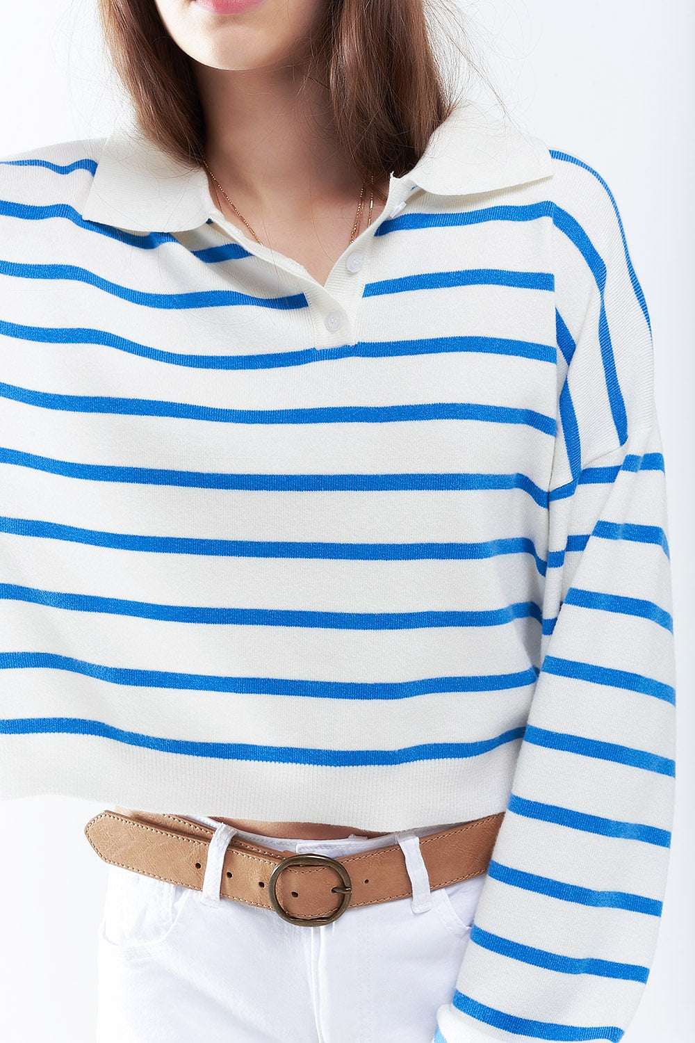 blue striped soft knit polo