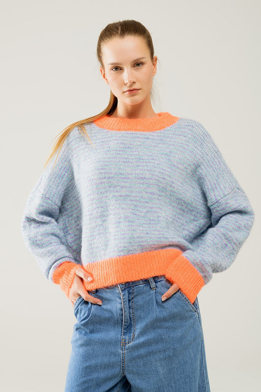 Q2 Oversized light blue/orange knit sweater
