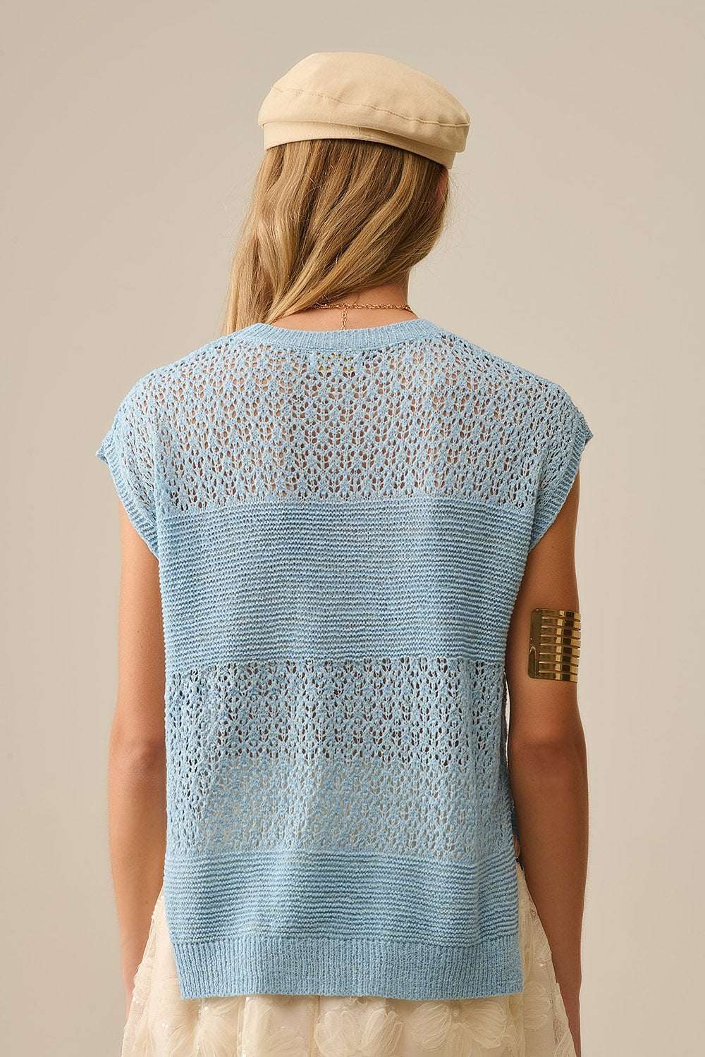 Blue sweater with soft open knit and dropped sleeves - Jumpers
