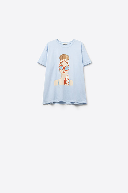 blue T-shirt made in Italy with a vintage girl graphic - T-Shirts