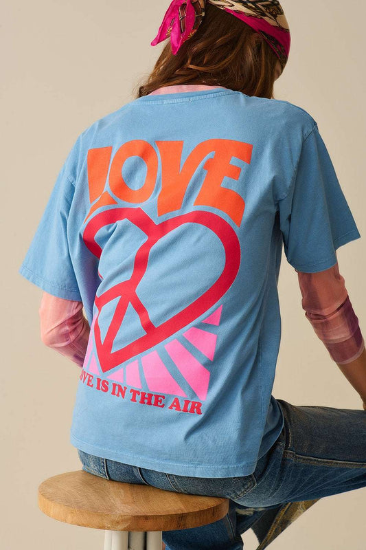 Blue T-Shirt made in italy with Love is Air and Heart with Peace logo - T-Shirts
