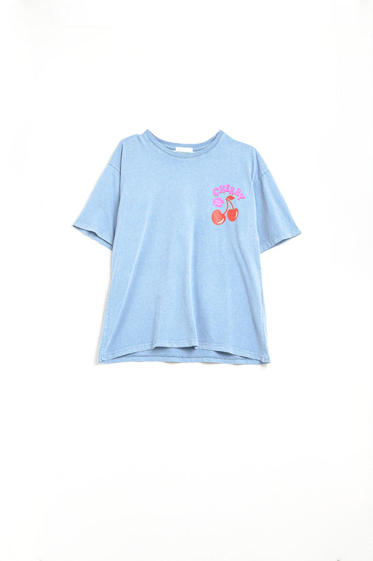 Blue T-shirt with Cherry in logo and letters - T-Shirts