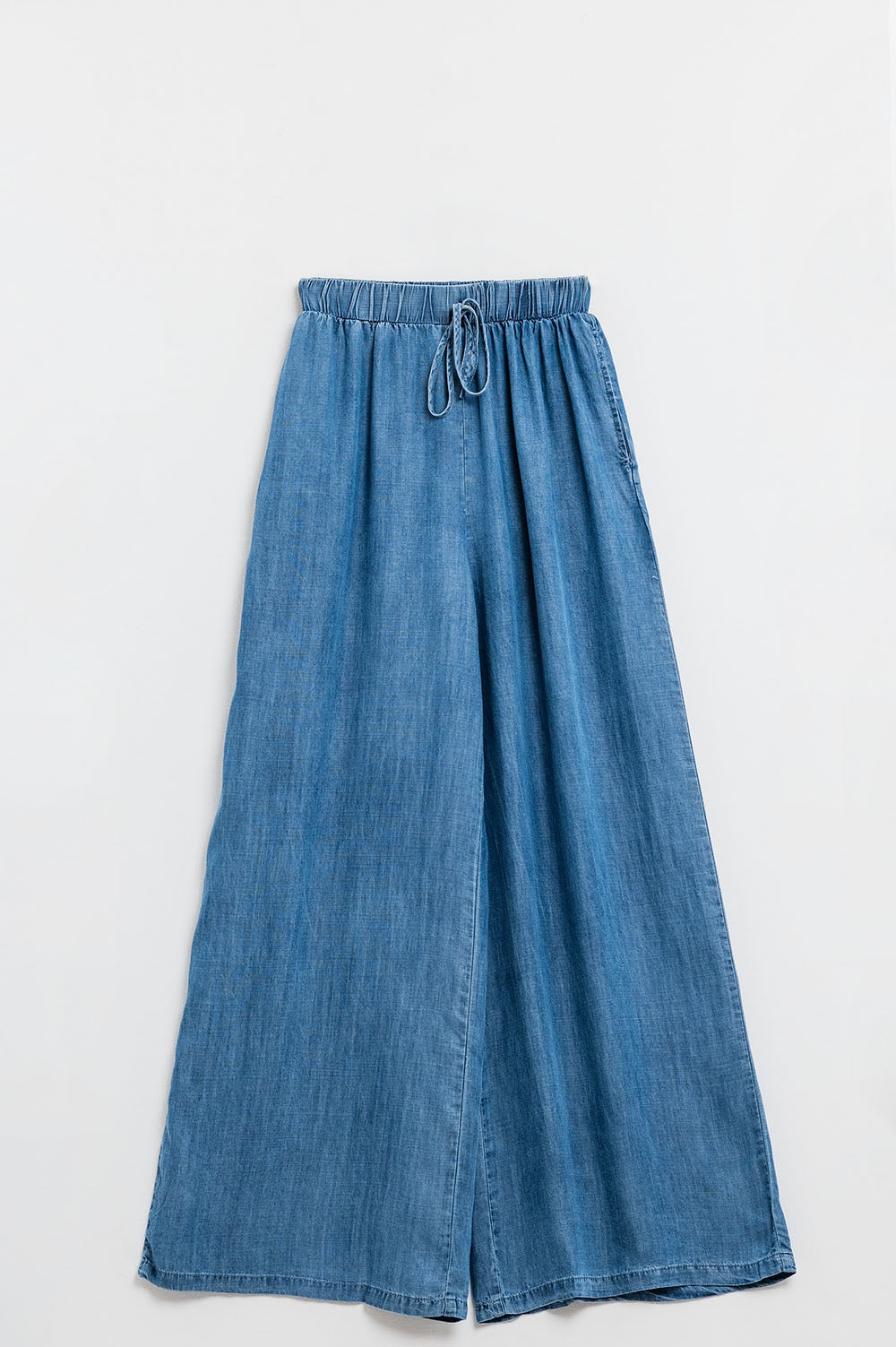 Blue tencel Denim-Style Wide-Leg Fluid Pants Q2 Pants BoutiqueLua