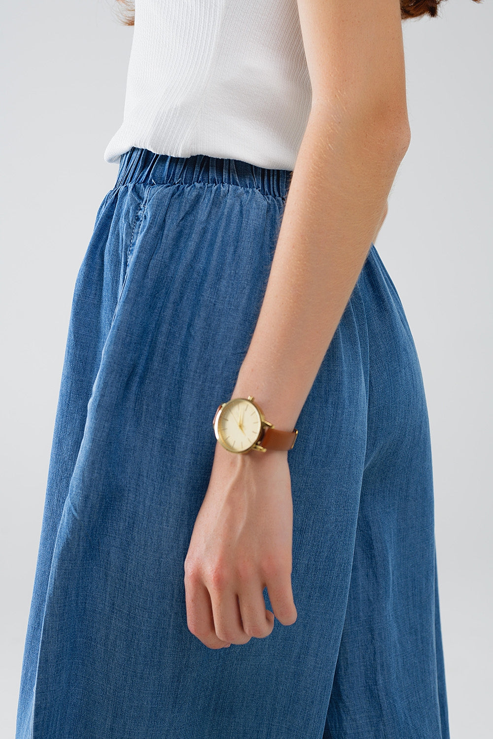 Blue tencel Denim-Style Wide-Leg Fluid Pants Q2 Pants BoutiqueLua
