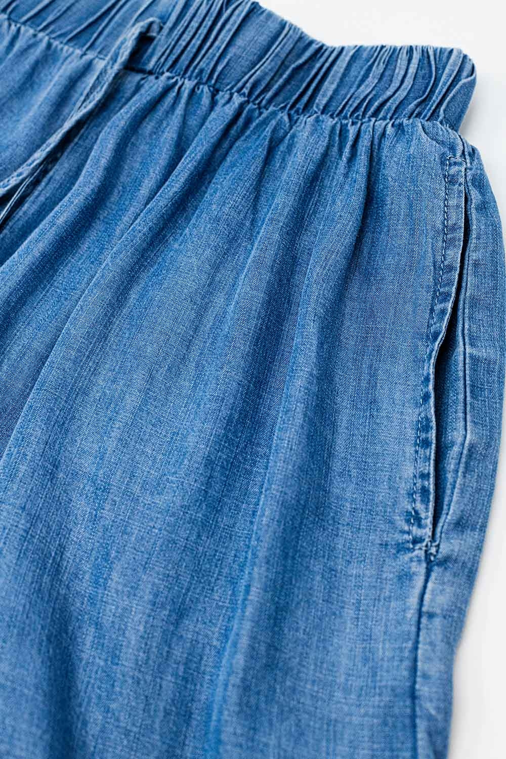 Blue tencel Denim-Style Wide-Leg Fluid Pants Q2 Pants BoutiqueLua