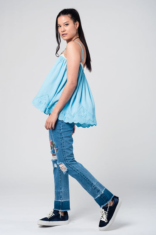 Blue top with crochet detailing - Tops