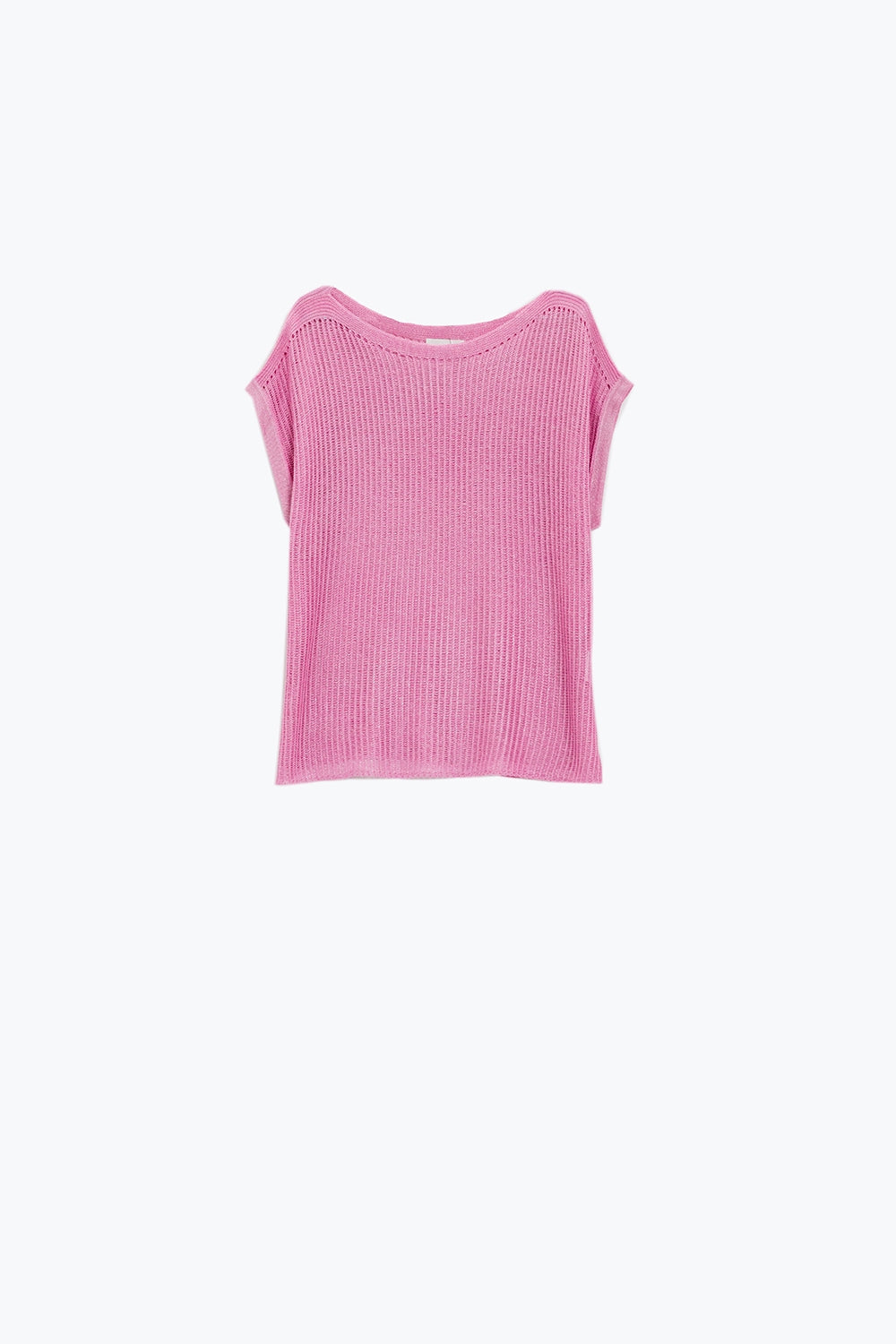 Boat Neck Ribbed Sweater With Cap Sleeves in pink - T-shirts