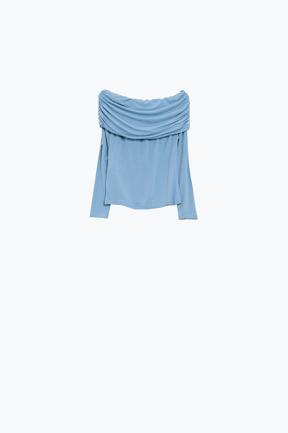 Bodycon Off Shoulder Top In Light Blue Q2 Tops BoutiqueLua