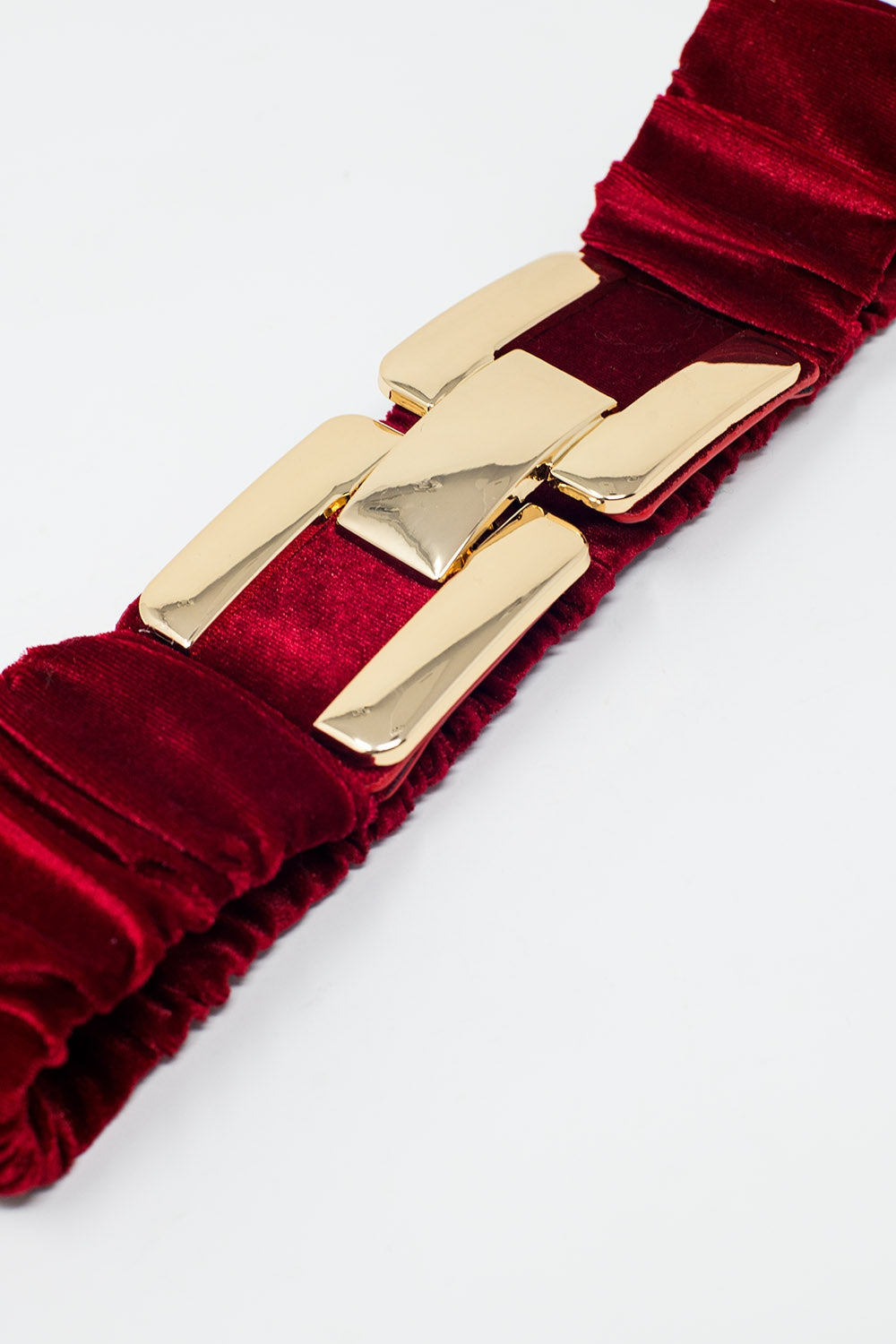 Bordeaux elastic velvet belt with metal closure - Belts