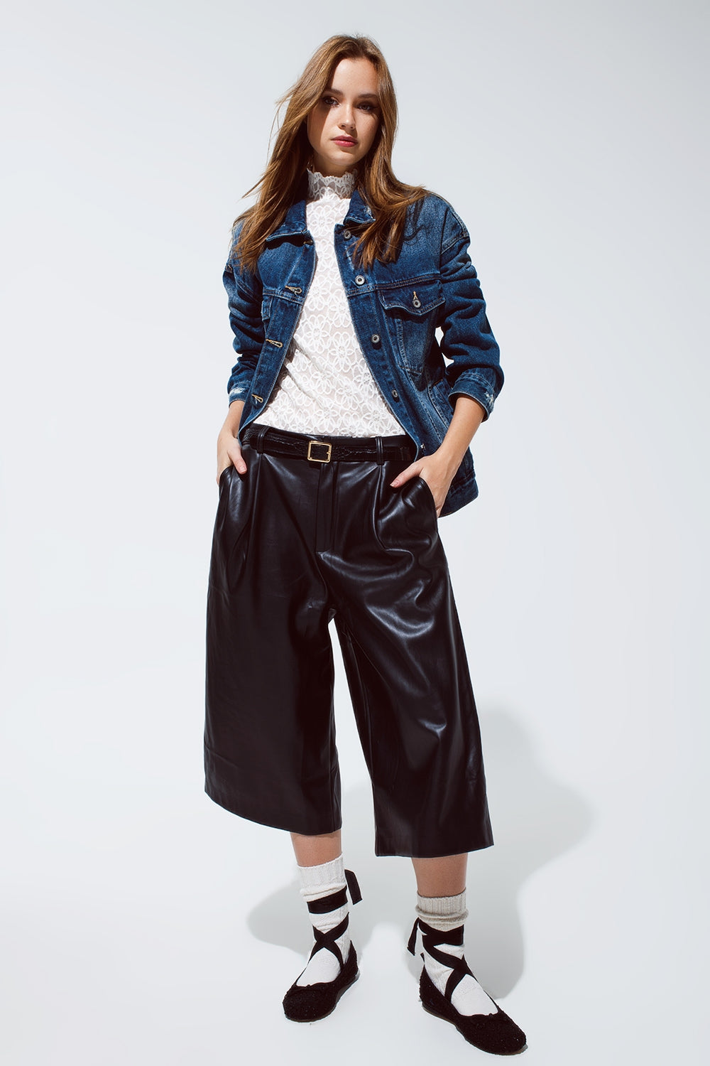 boyfriend relaxed denim jacket in dark wash Q2 Coats and Jackets BoutiqueLua