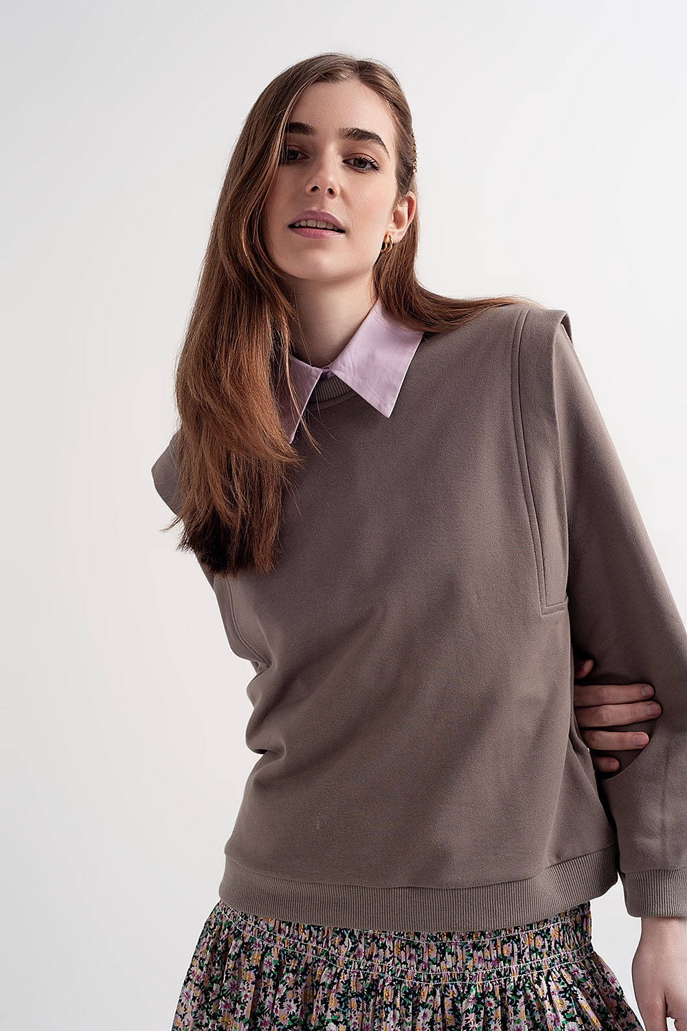 Boyfriend sweatshirt with shoulder details in gray Q2 Sweaters BoutiqueLua