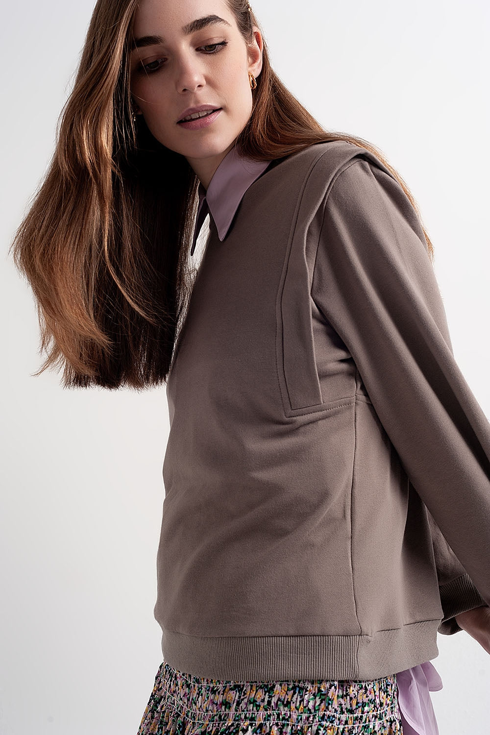 Boyfriend sweatshirt with shoulder details in gray Q2 Sweaters BoutiqueLua