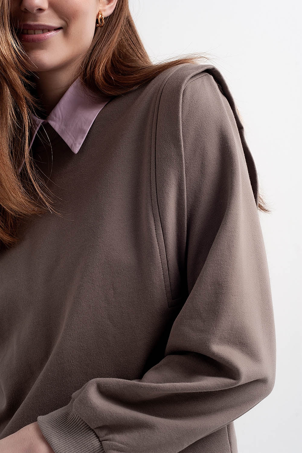 Boyfriend sweatshirt with shoulder details in gray Q2 Sweaters BoutiqueLua
