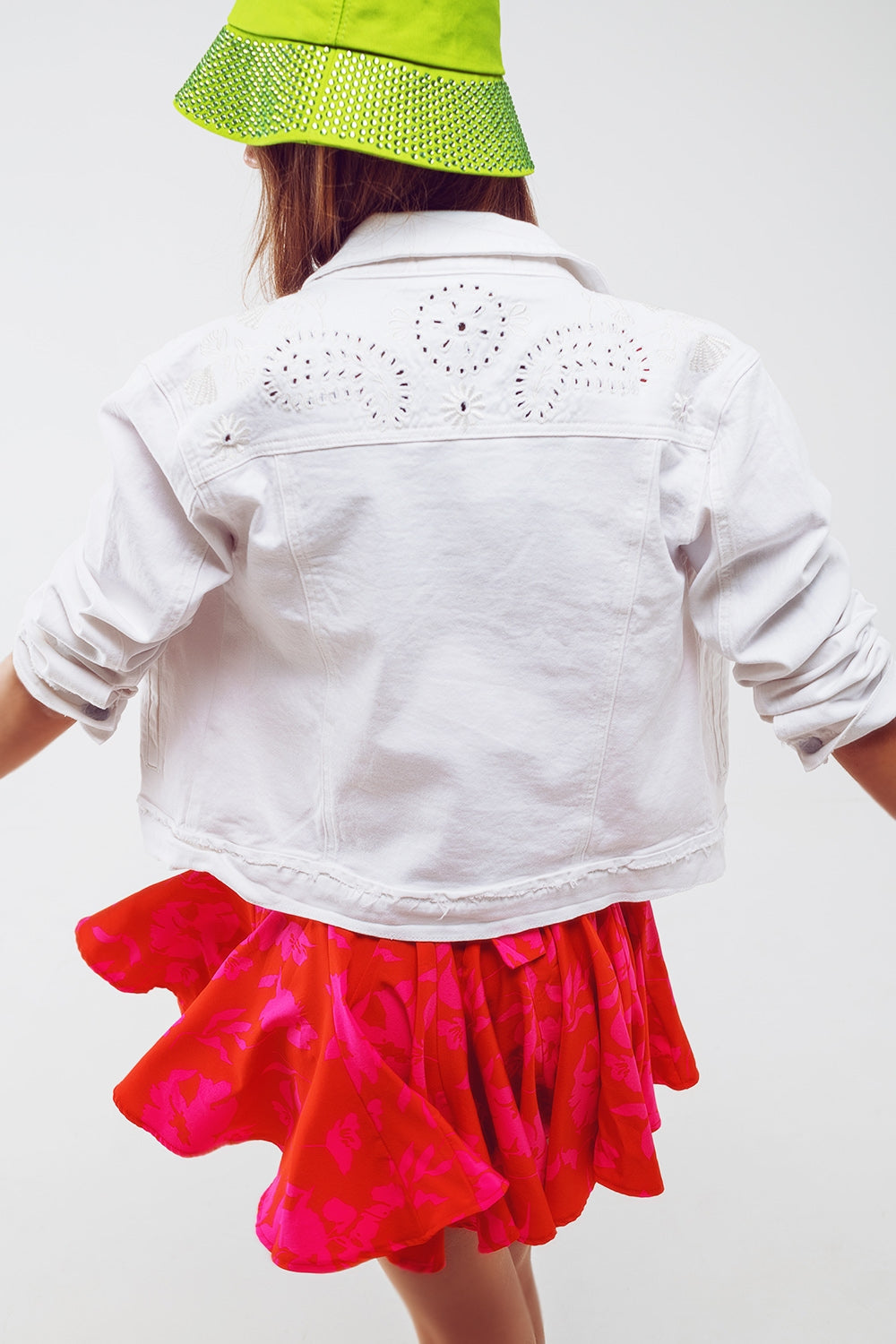 Broderie Denim Jacket in White Q2 Coats and Jackets BoutiqueLua