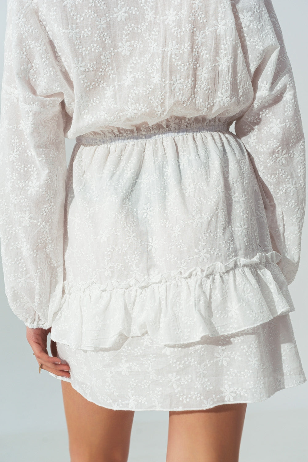 Broderie Mini Dress with Ruffles in White Q2 Dresses BoutiqueLua