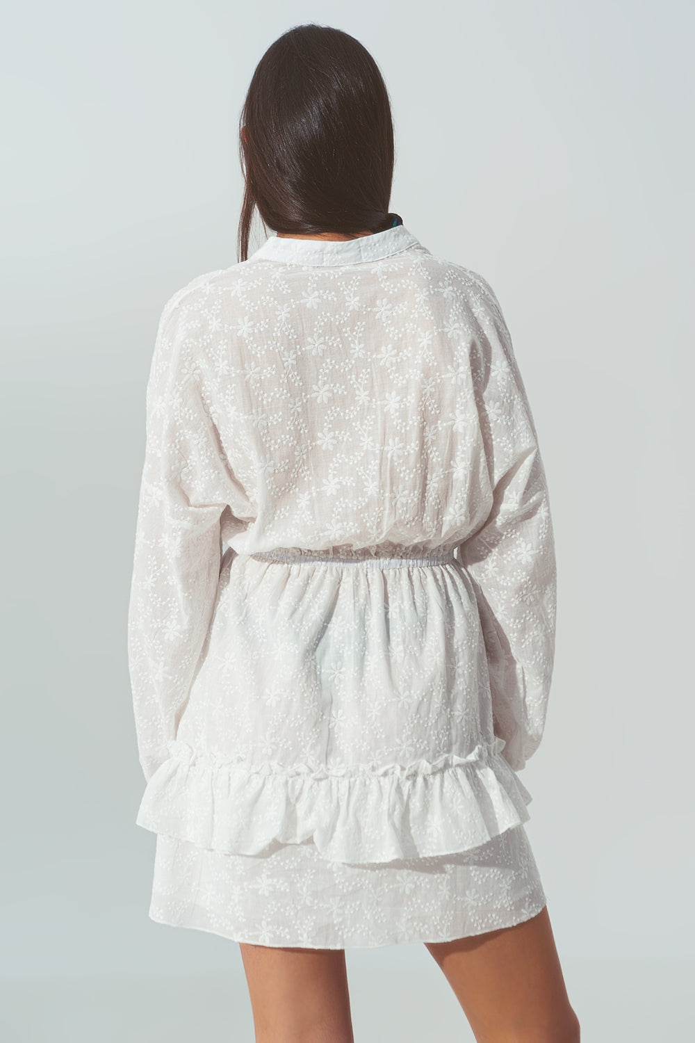 Broderie Mini Dress with Ruffles in White Q2 Dresses BoutiqueLua