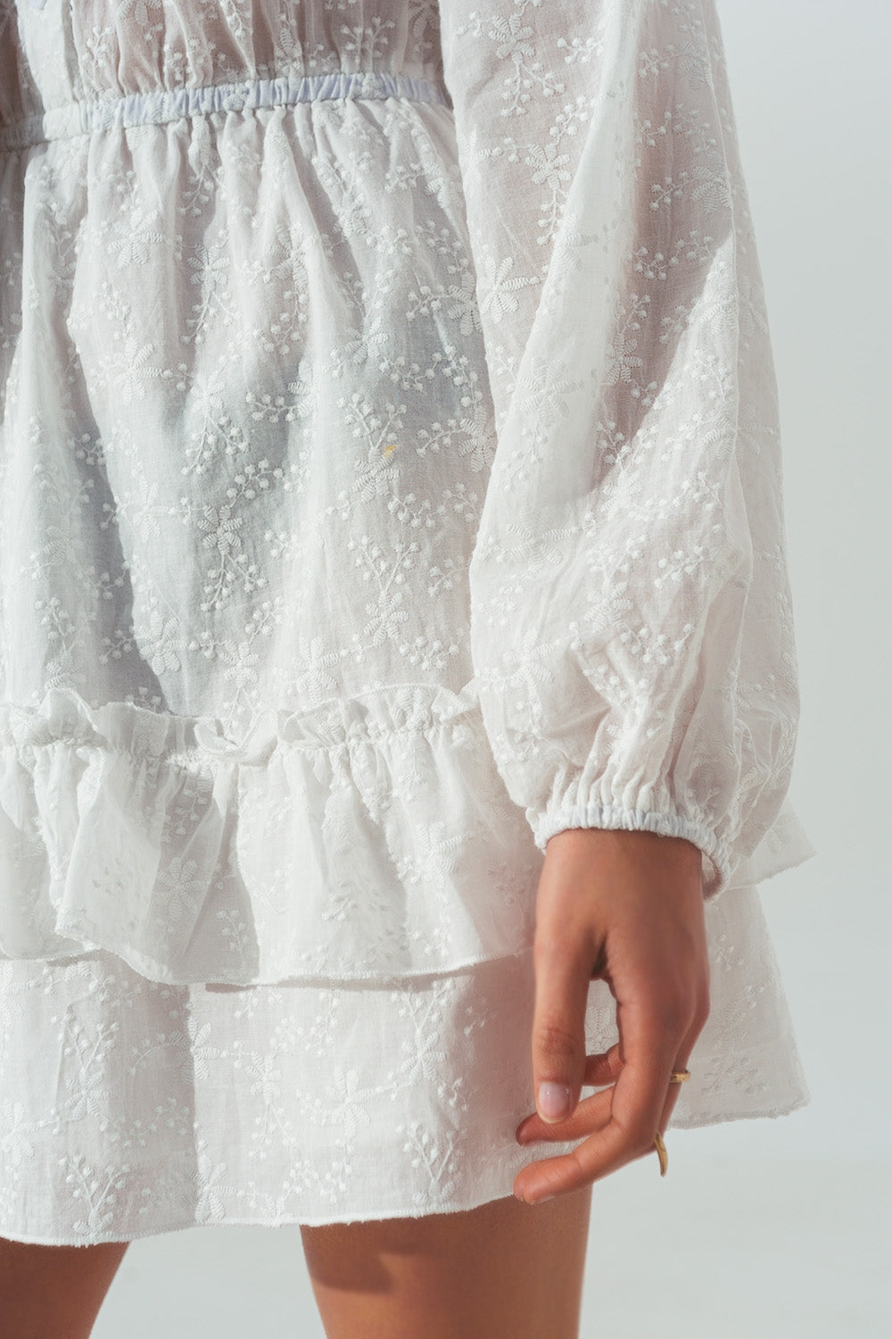 Broderie Mini Dress with Ruffles in White Q2 Dresses BoutiqueLua