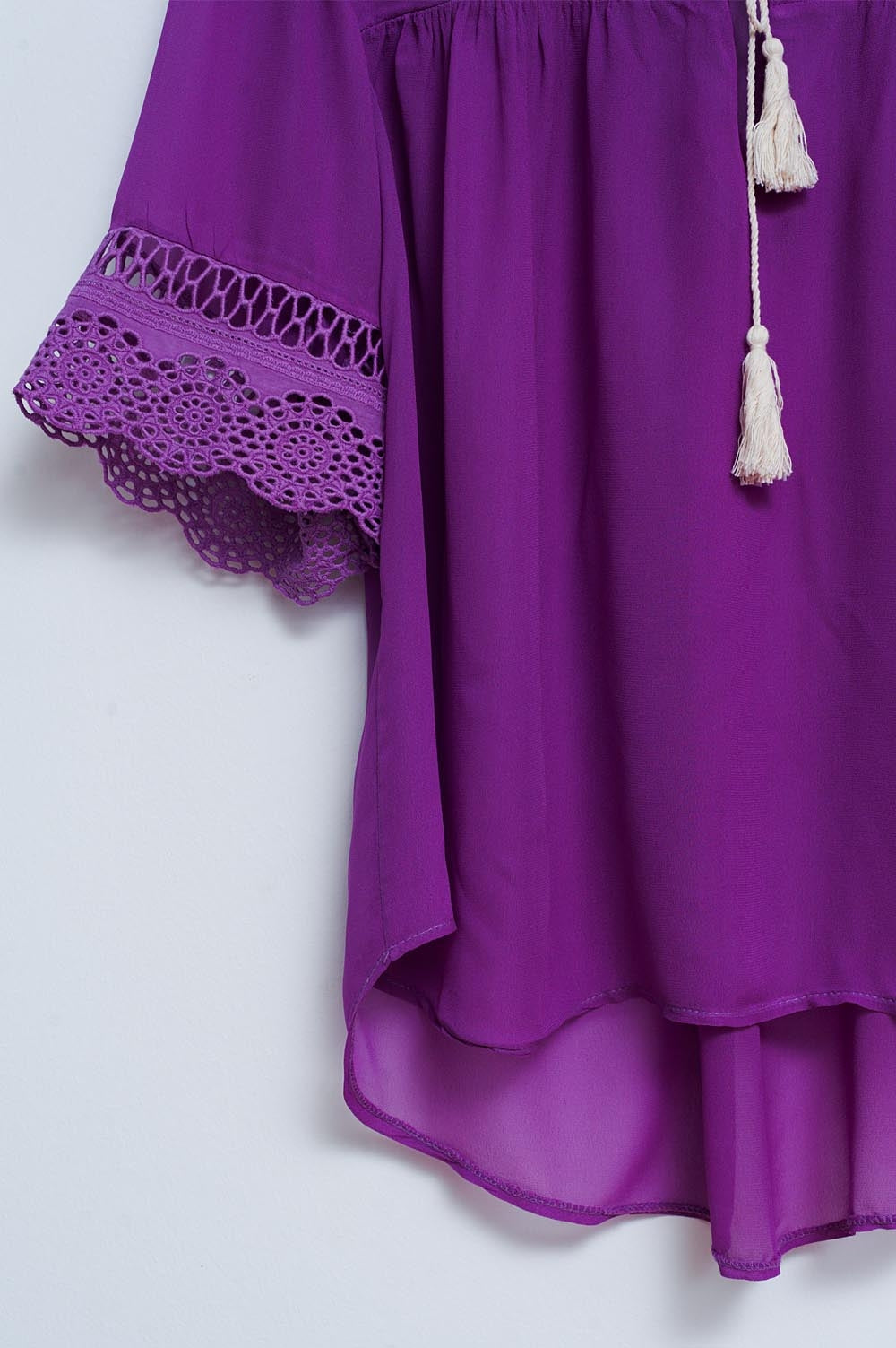 Broderie tie front blouse in purple - Blouses