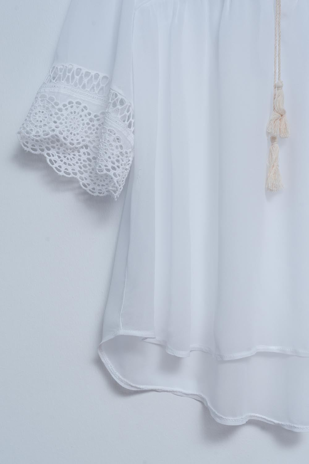 Broderie tie front blouse in white Q2 Shirts BoutiqueLua