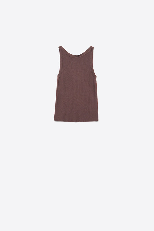 Brown Ribbed Sleeveless Top - Sweaters