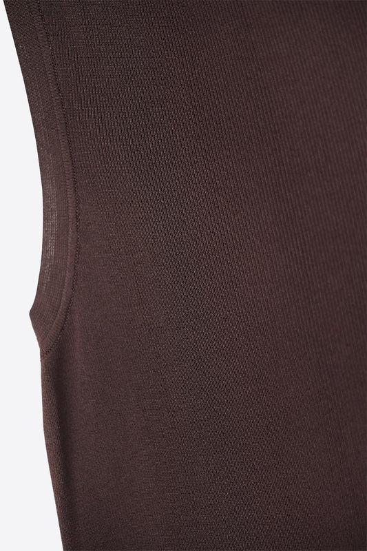 Brown Ribbed Sleeveless Top - Sweaters