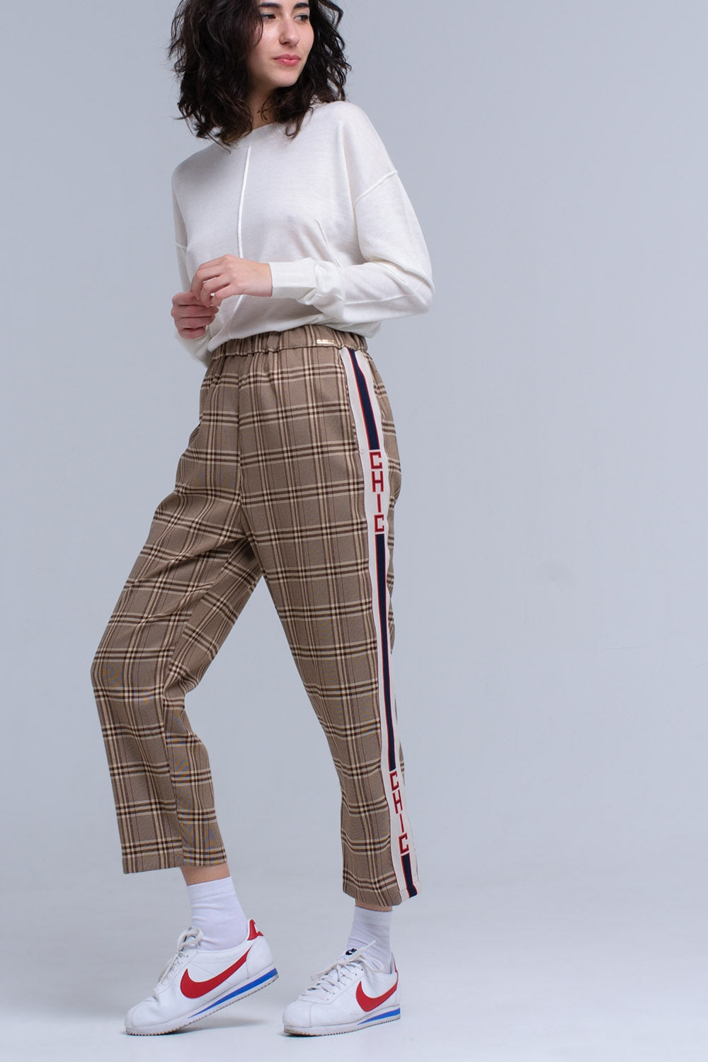 Brown tartan pattern pants - Trousers