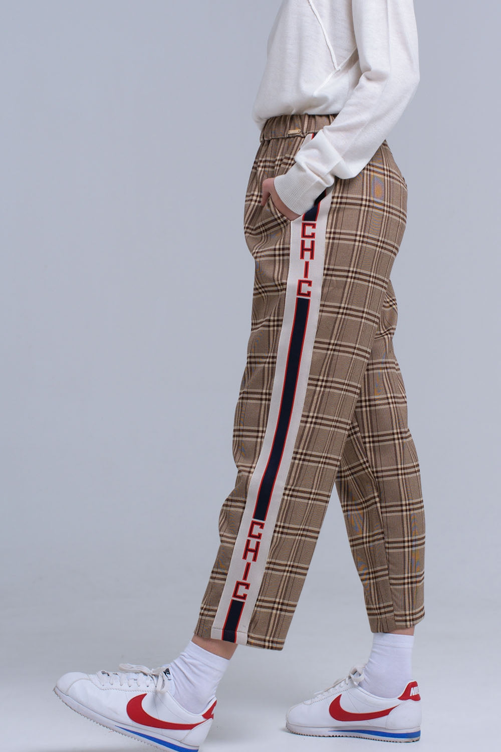 Brown tartan pattern pants - Trousers