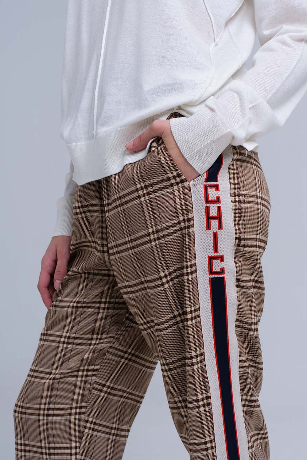 Brown tartan pattern pants - Trousers