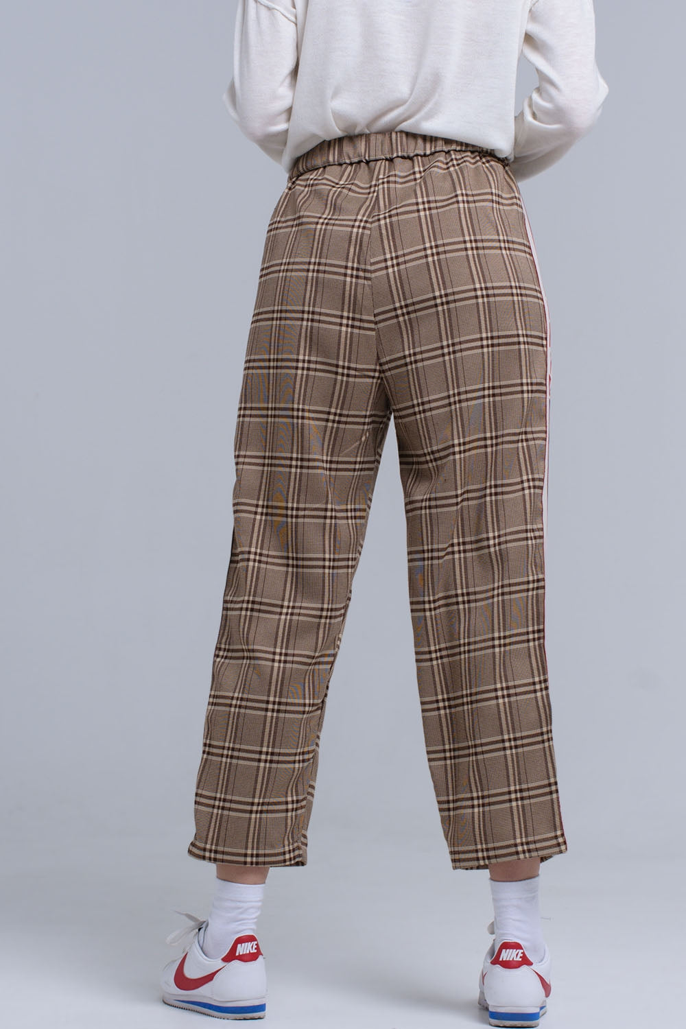 Brown tartan pattern pants - Trousers