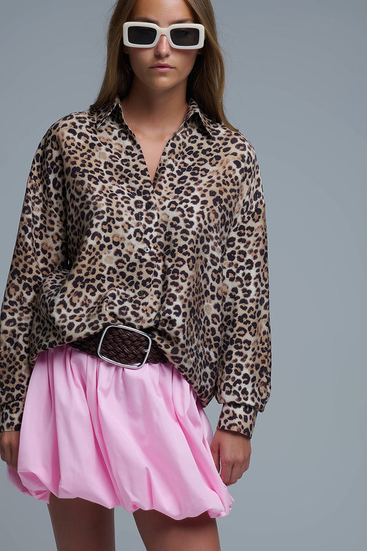 Button-Down Oversized Leopard Print Shirt - Shirts