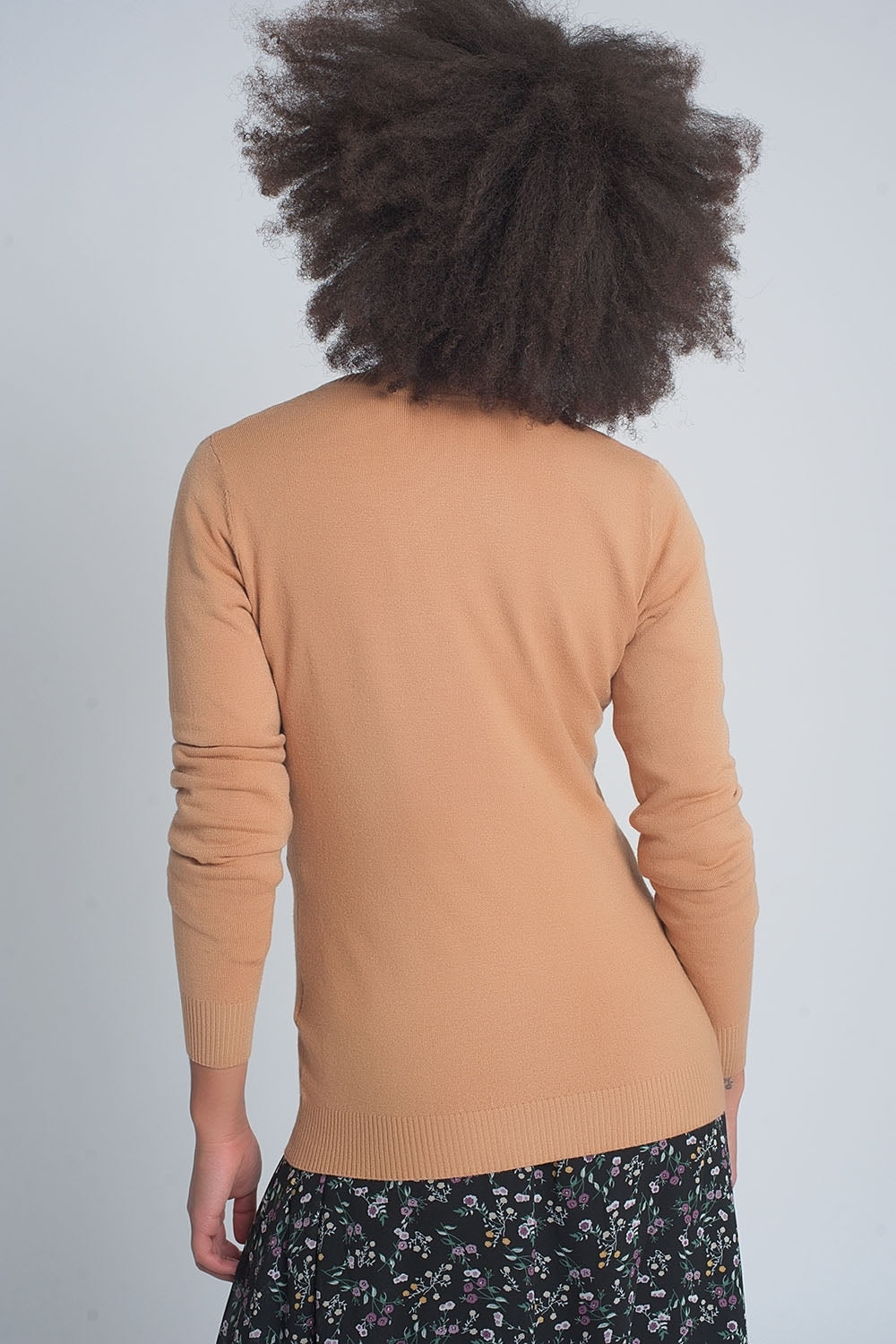 Button front cropped knit cardigan in camel - Cardigans