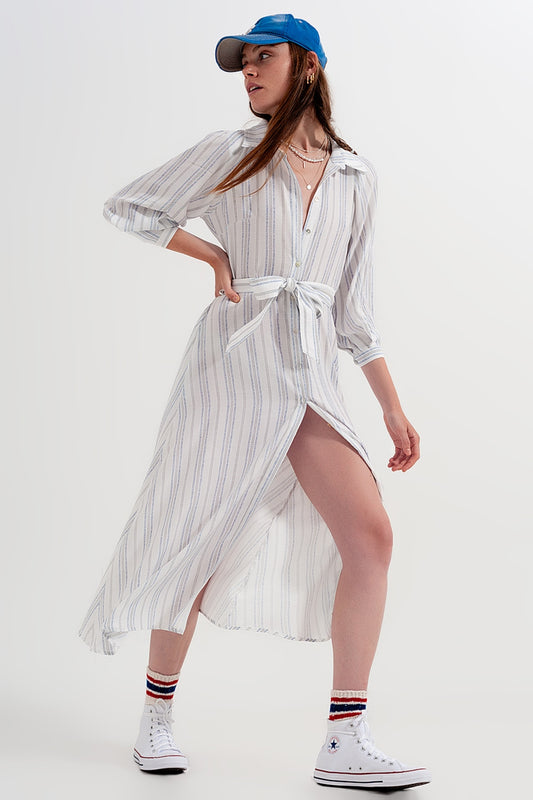 Button through smock midi dress in stripe - Dresses