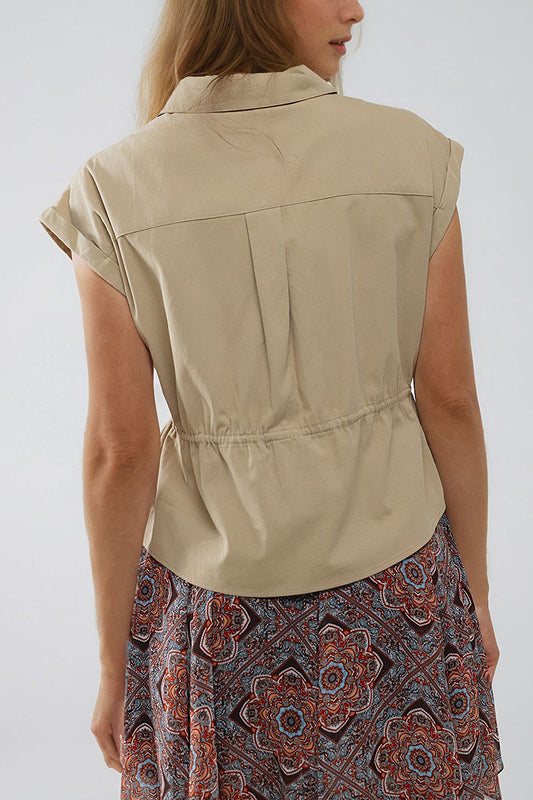 Button Up Khaki Shirt With Chest Pockets - Shirts