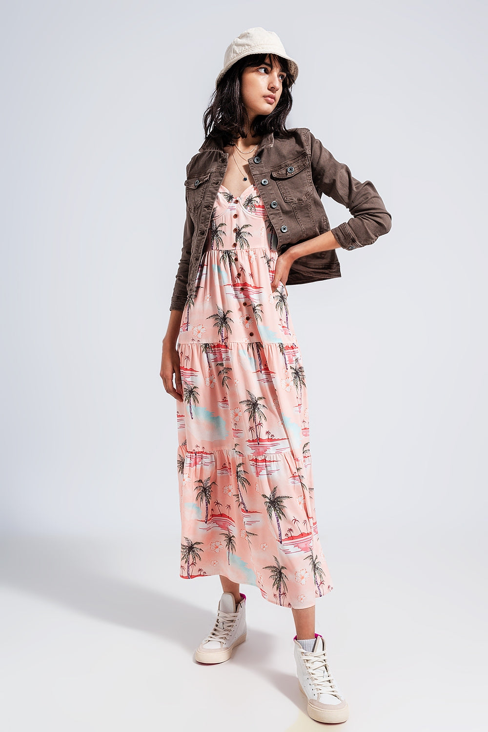 Cami maxi beach dress in natural tropical print Q2 Dresses BoutiqueLua