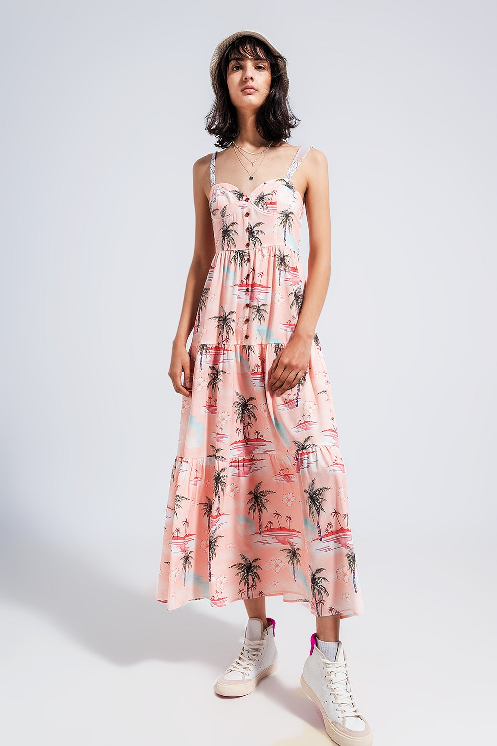 Cami maxi beach dress in natural tropical print Q2 Dresses BoutiqueLua
