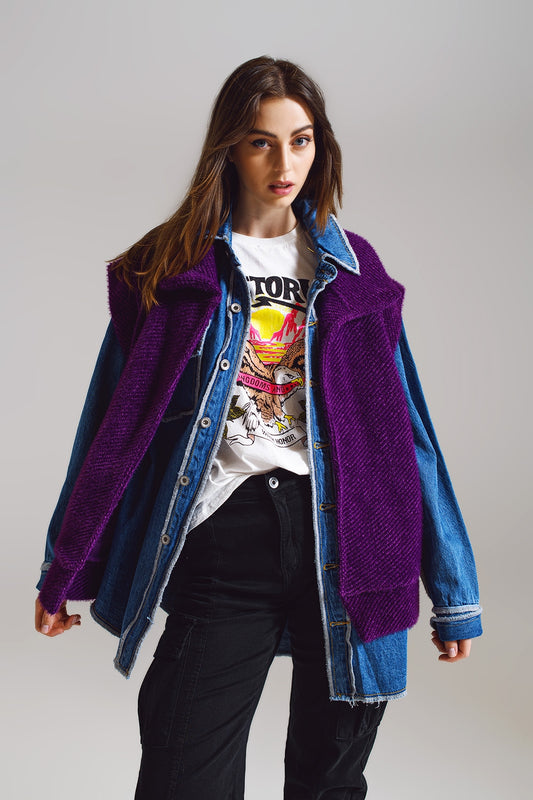 Open Herringbone Gilet with Shawl Style Collard in purple - Vests