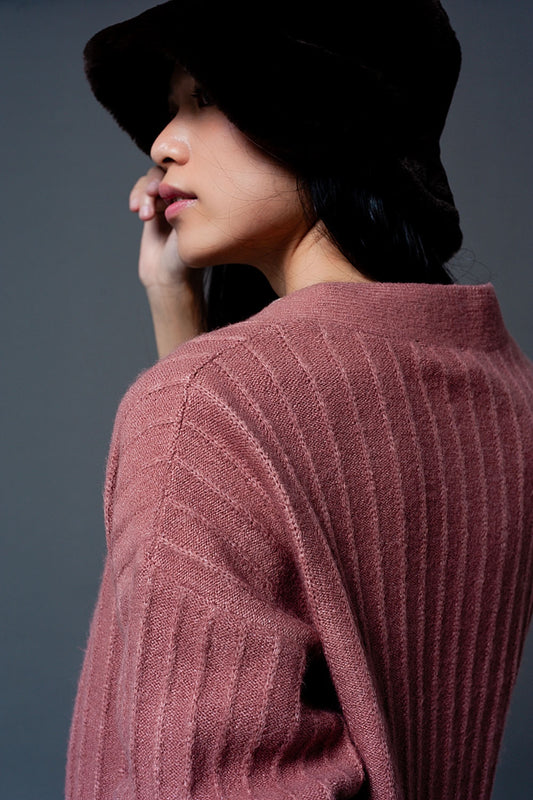 Cardigan with balloon sleeve in pink - Cardigans