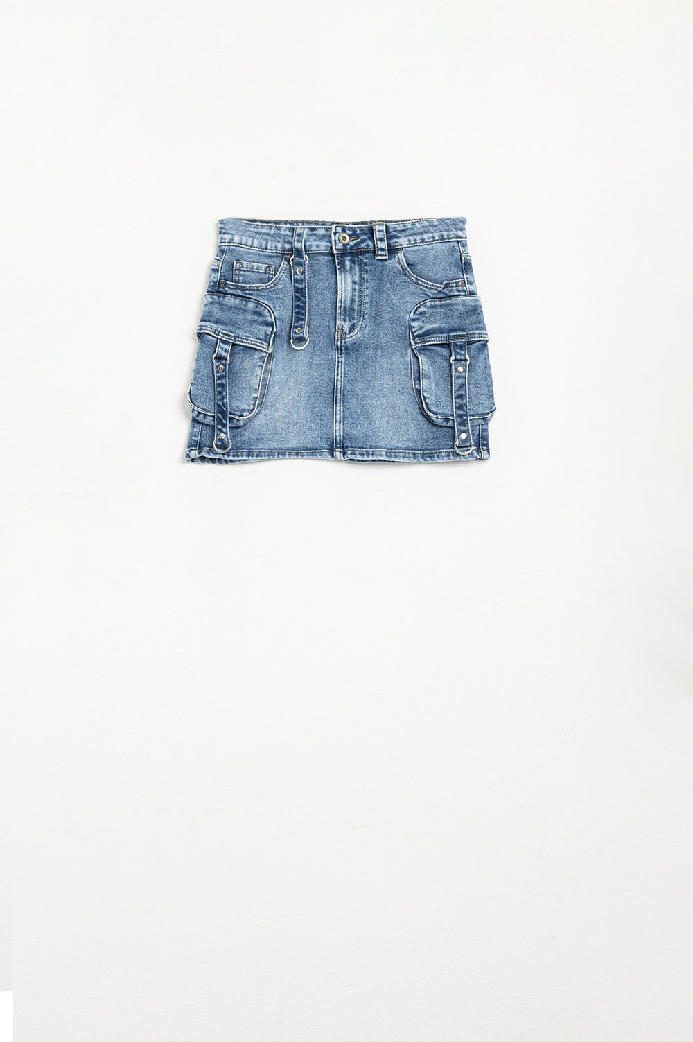 Q2 Cargo mini Denim Skirt with Hanging Details