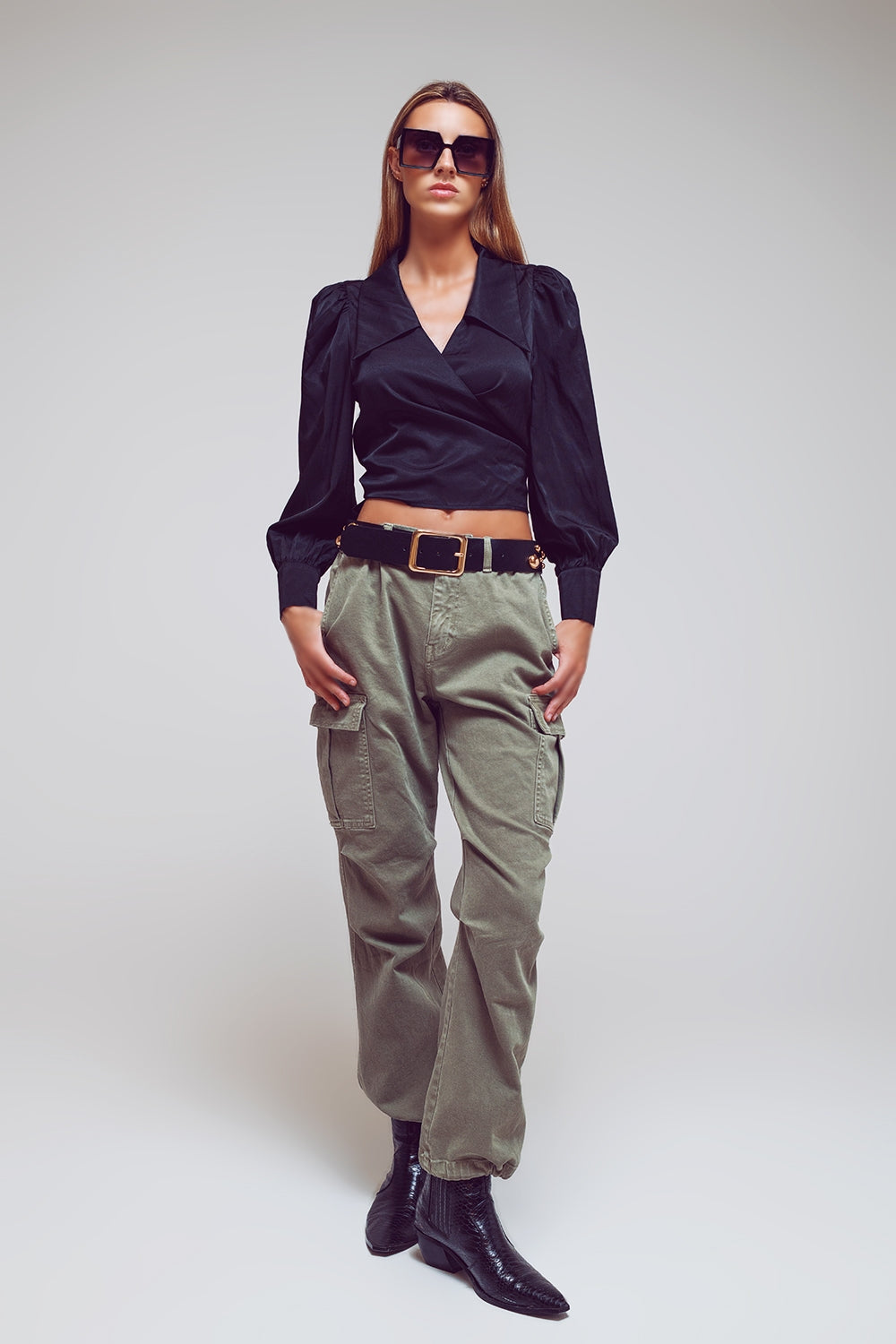Cargo Pants with Tassel ends in Military Green Q2 Jeans BoutiqueLua