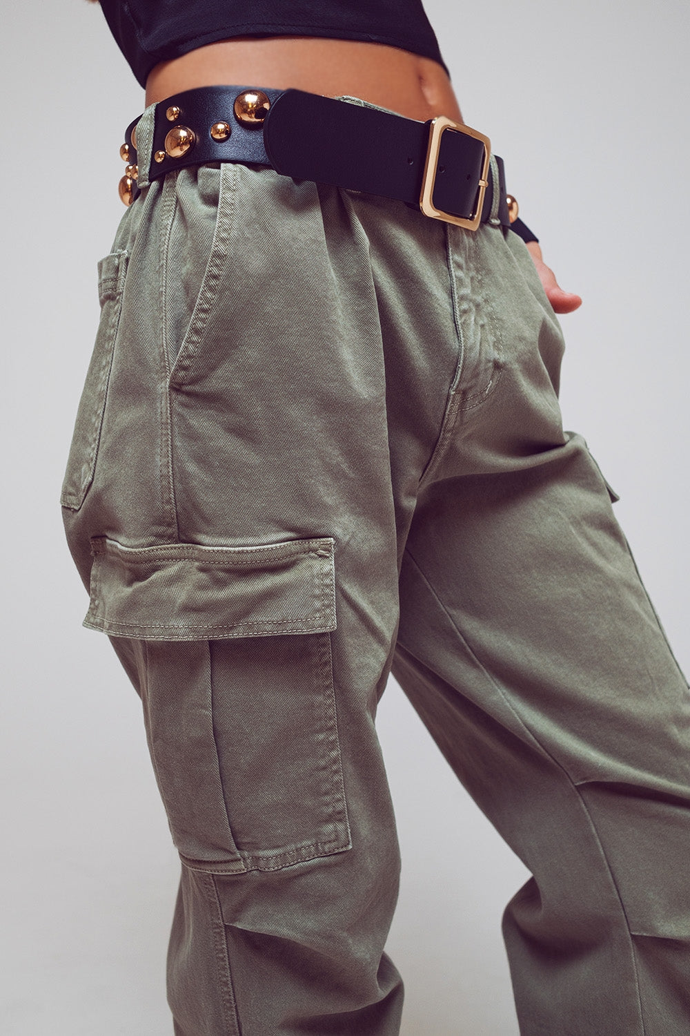Cargo Pants with Tassel ends in Military Green Q2 Jeans BoutiqueLua