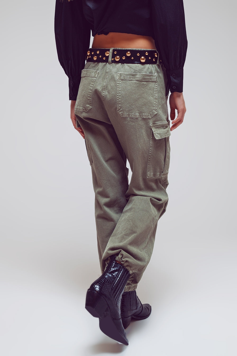 Cargo Pants with Tassel ends in Military Green Q2 Jeans BoutiqueLua