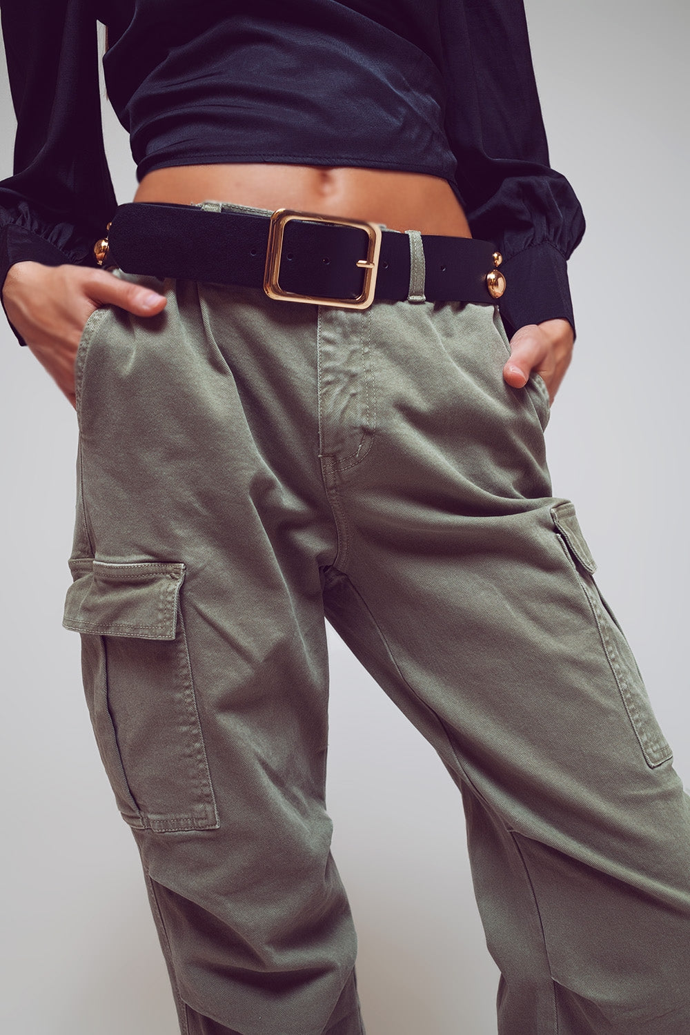 Cargo Pants with Tassel ends in Military Green Q2 Jeans BoutiqueLua