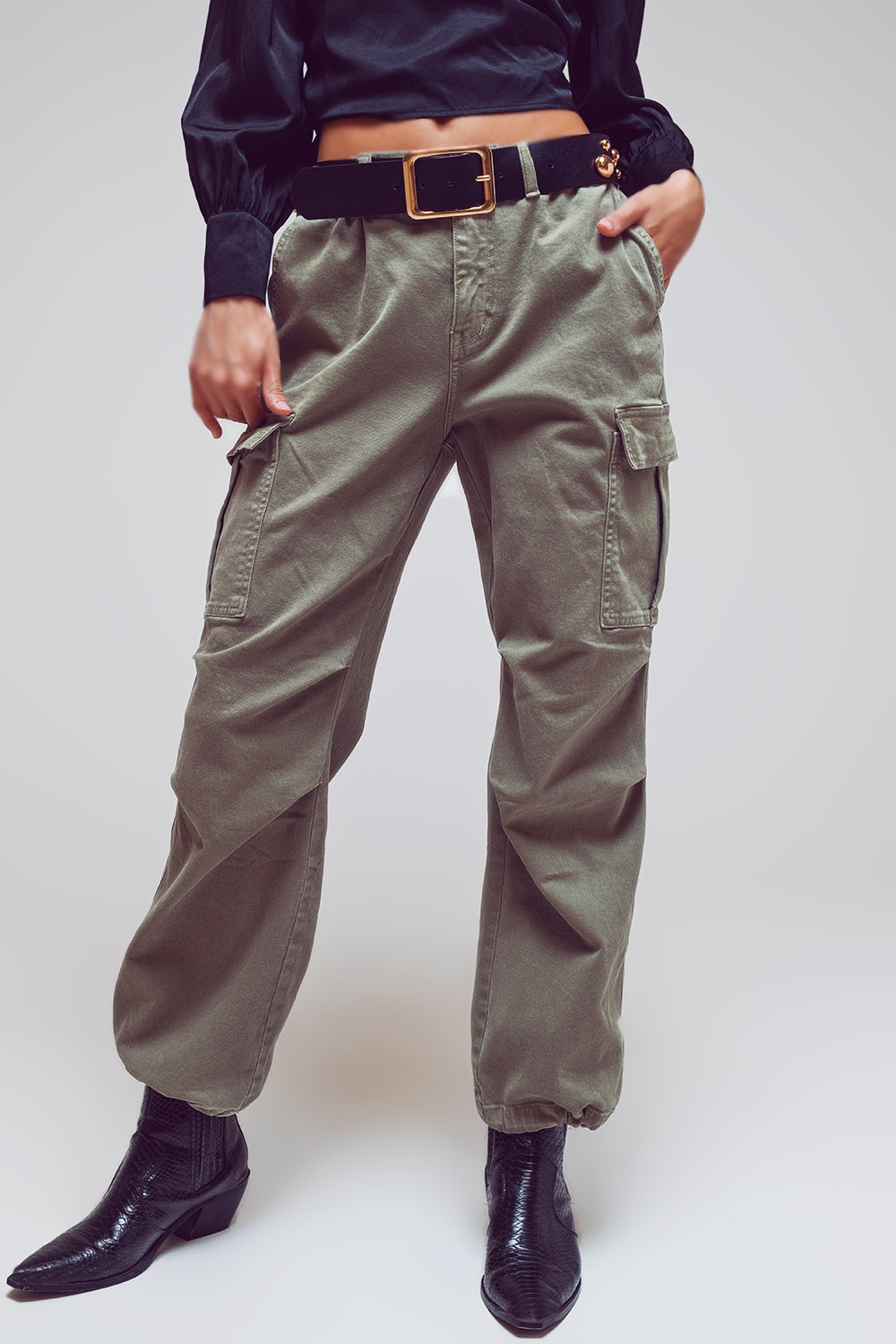 Cargo Pants with Tassel ends in Military Green Q2 Jeans BoutiqueLua